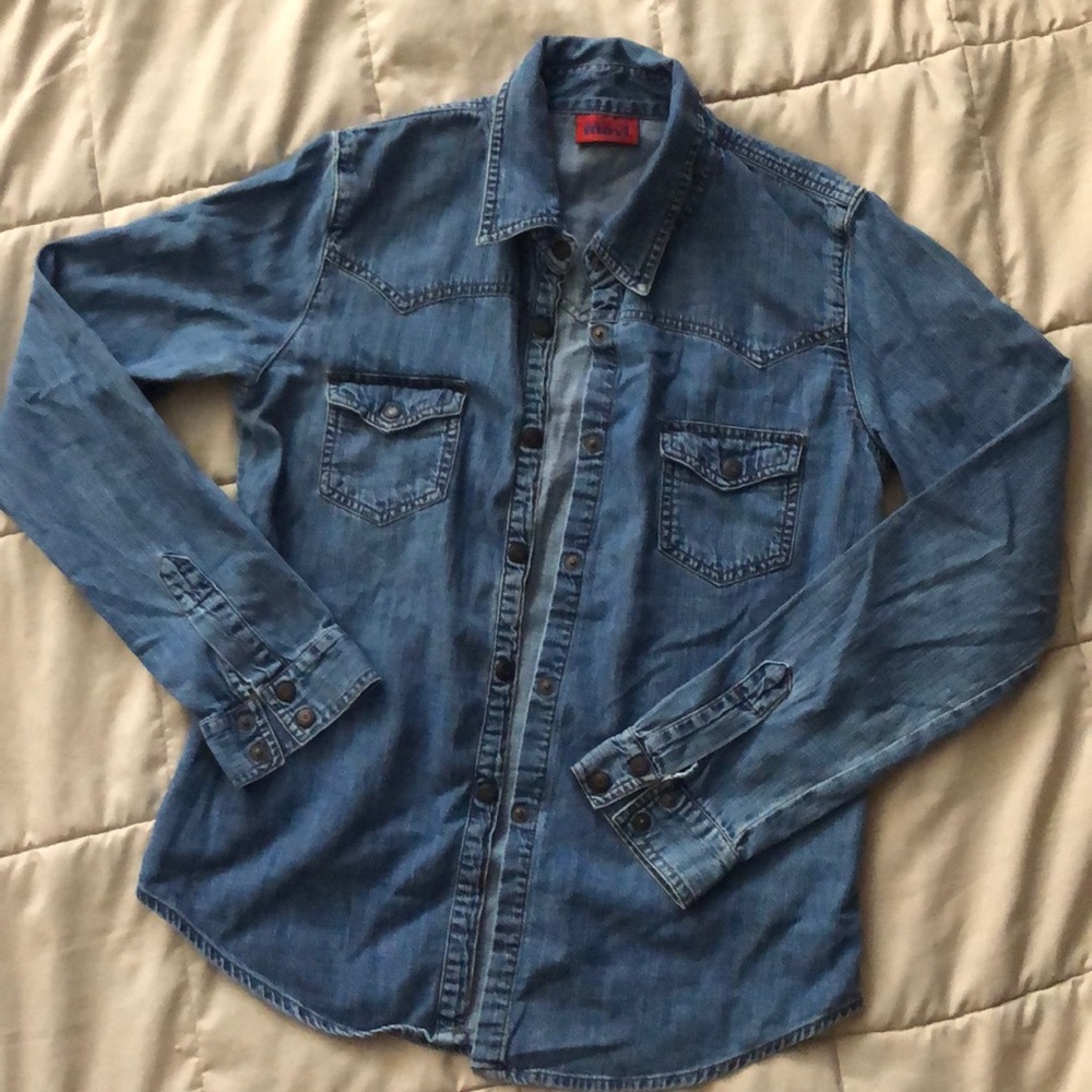Mavi Women's Blue Denim Button-Down Shirt